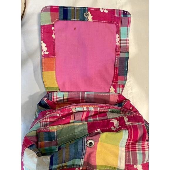 Disney Parks Mickey Silhouette Pink Madras Patchwork Backpack - Picture 3 of 8